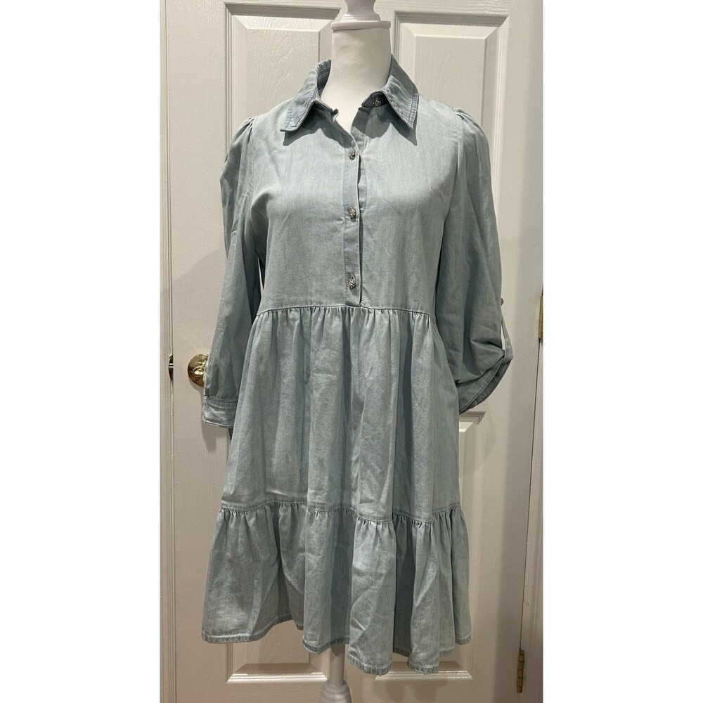 Zaba Cotton Washed Denim Dress, 3/4 Sleeves Size S